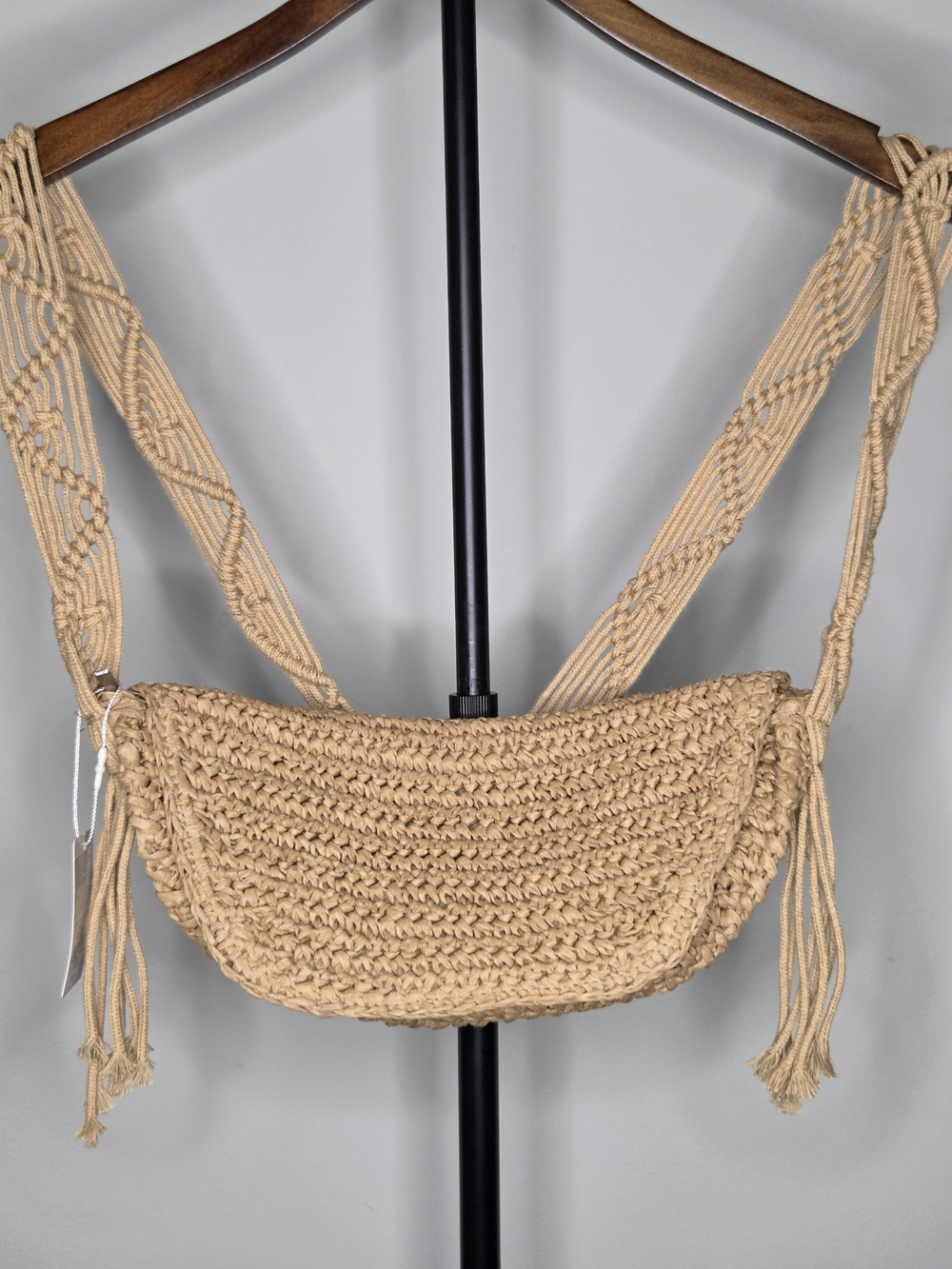 PRIMEMARK Handwoven Natural Tan Crochet Crossbody Bag